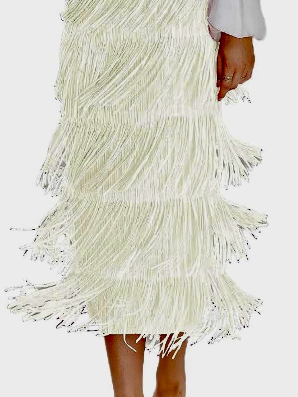 NWOT Ivory Tiered Fringe Midi Skirt size S-L